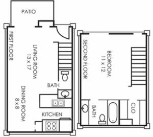 A2 One Bedroom / One & Half Bath - 706 Sq. Ft.*