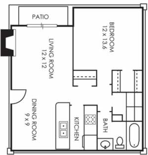 A3 One Bedroom / One Bath - 735 Sq. Ft.*