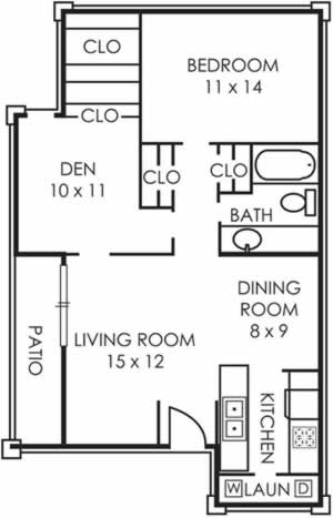 B1 Two Bedroom / One Bath - 844 Sq. Ft.*