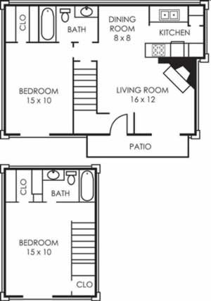 B3 Two Bedroom / Two Bath - 940 Sq. Ft.*