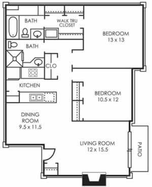 B5 Two Bedroom / Two Bath - 1090 Sq. Ft.*